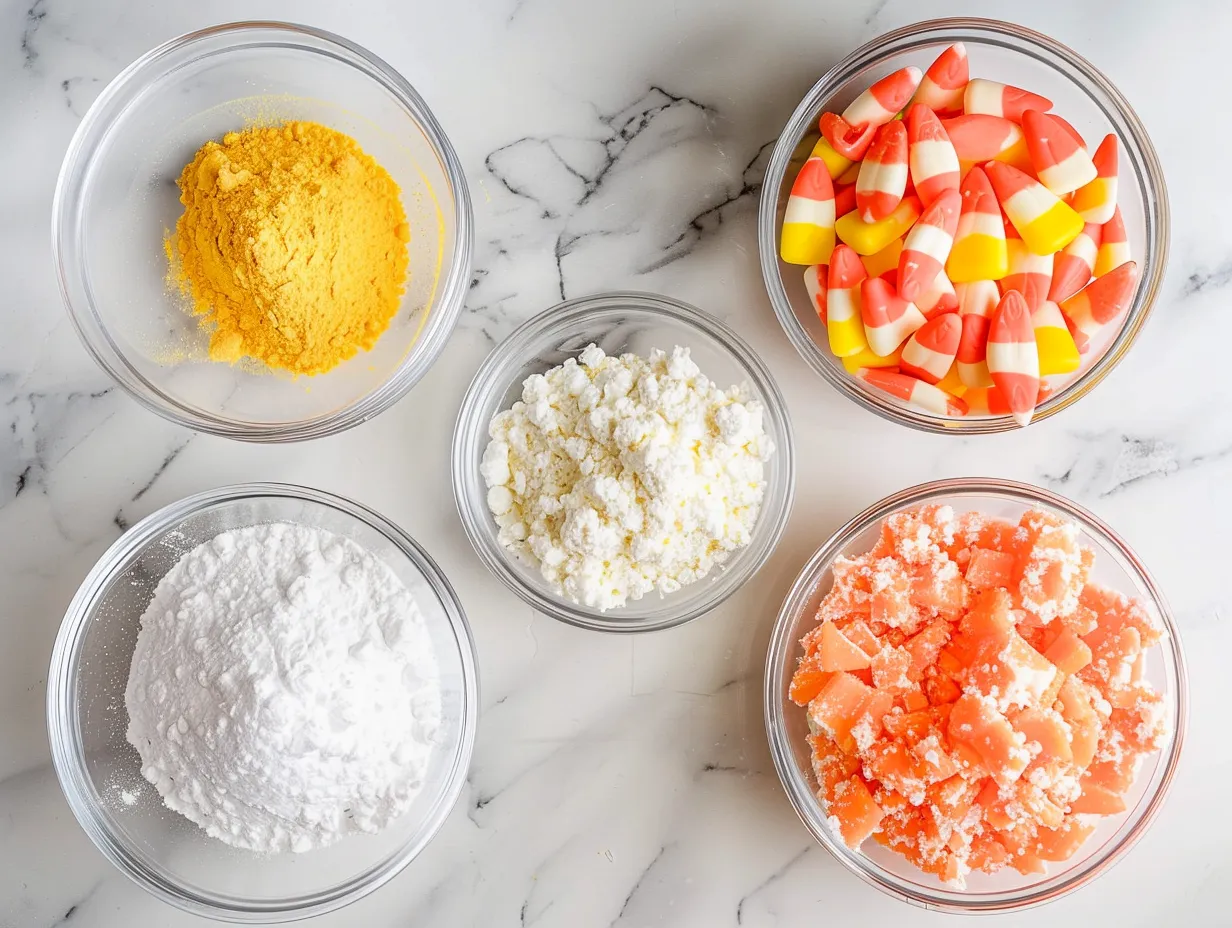 Ingredients for making Candy Corn Poke Cake