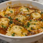 A comforting bowl of Ravioli Soup.