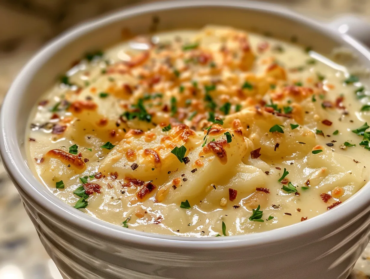 A delicious bowl of Garlic Cheddar Potato Soup