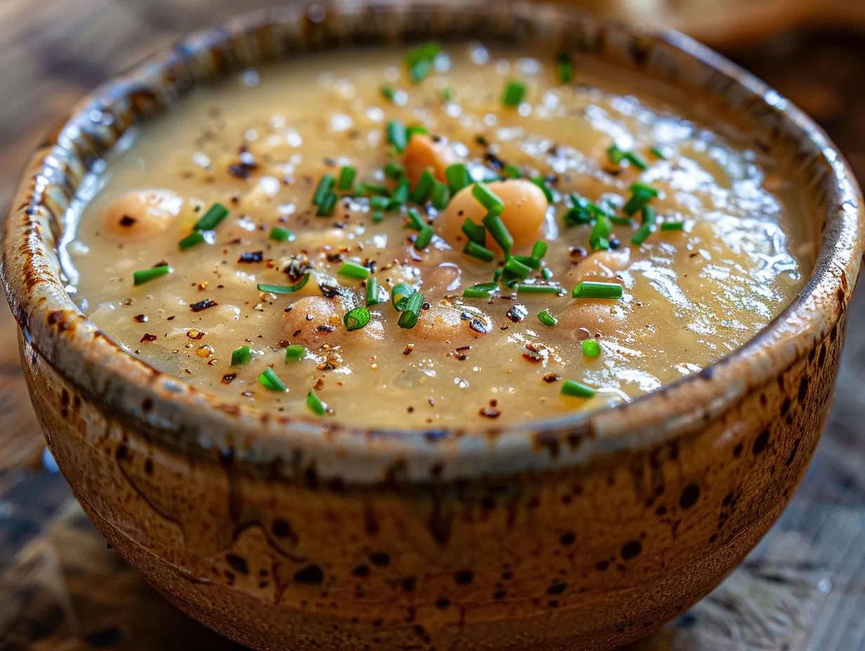 Bowl of Steaming White Bean Soup