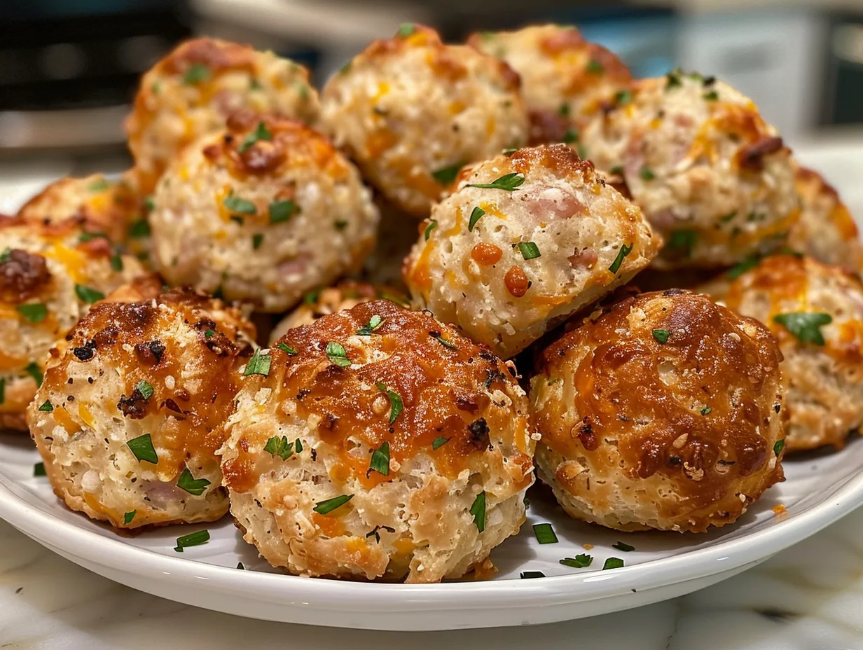 Cheddar Bay Biscuit Sausage Balls on a Serving Platter
