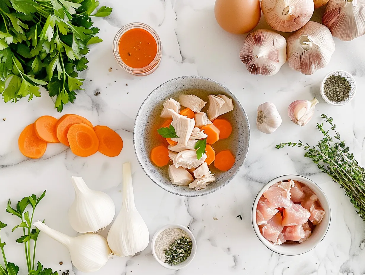 All the fresh ingredients needed to make homemade Chicken Pot Pie Soup