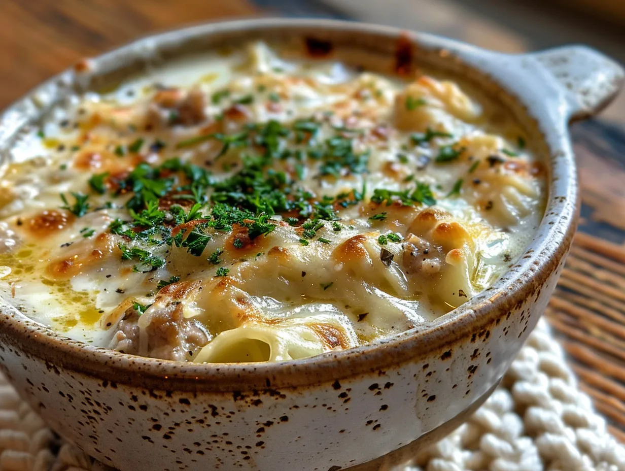 A warm and inviting bowl of White Lasagna Soup.