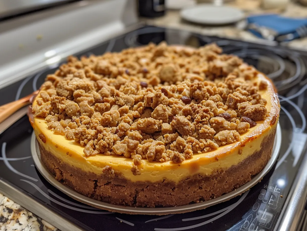 Finished Pumpkin Streusel Cheesecake ready to be served