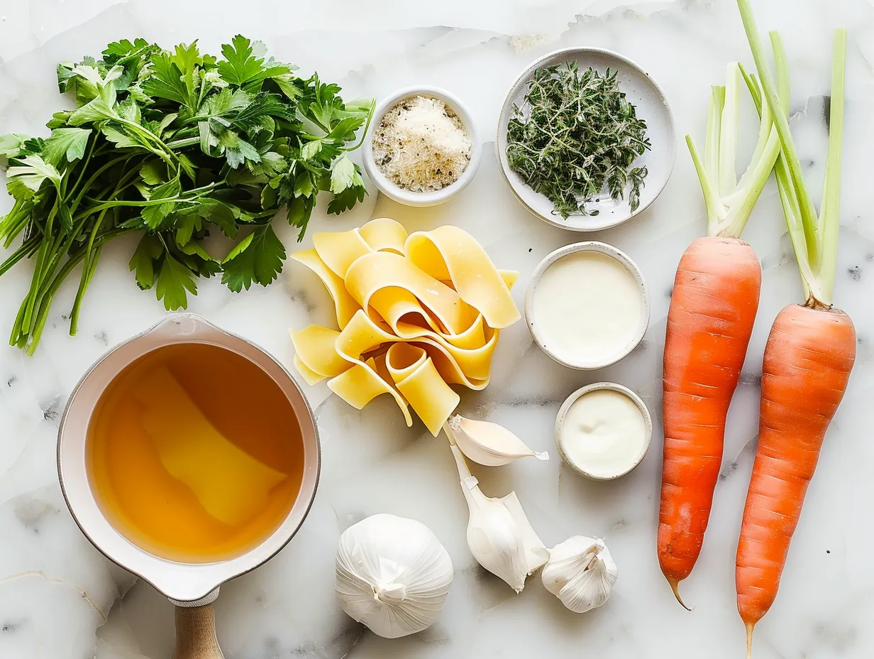 Fresh ingredients needed to prepare Creamy Pasta Soup