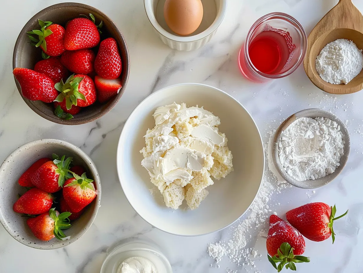 Ingredients for making a delicious Strawberry Shortcake Cake
