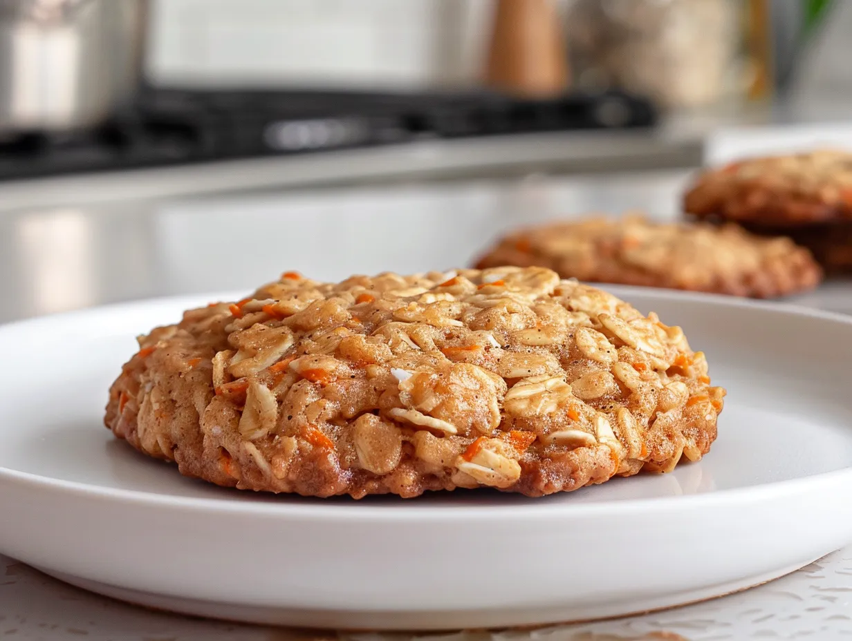 Freshly baked carrot cake oatmeal cookies on a cooling rack