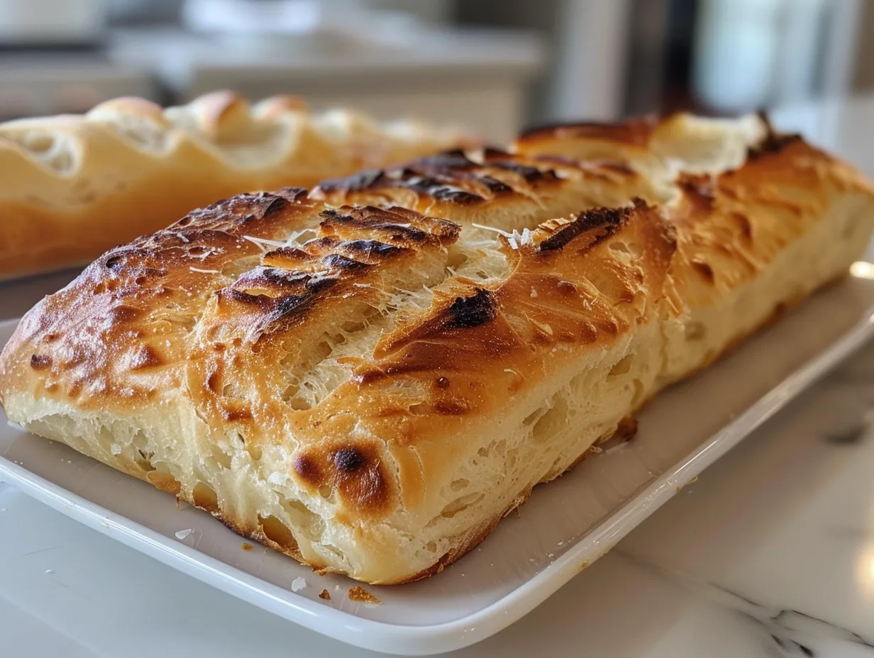 Freshly baked no-knead panini bread