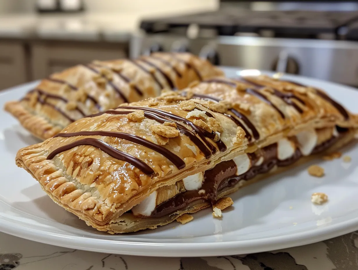 Golden S'mores Hand Pies on a Rustic Wooden Table