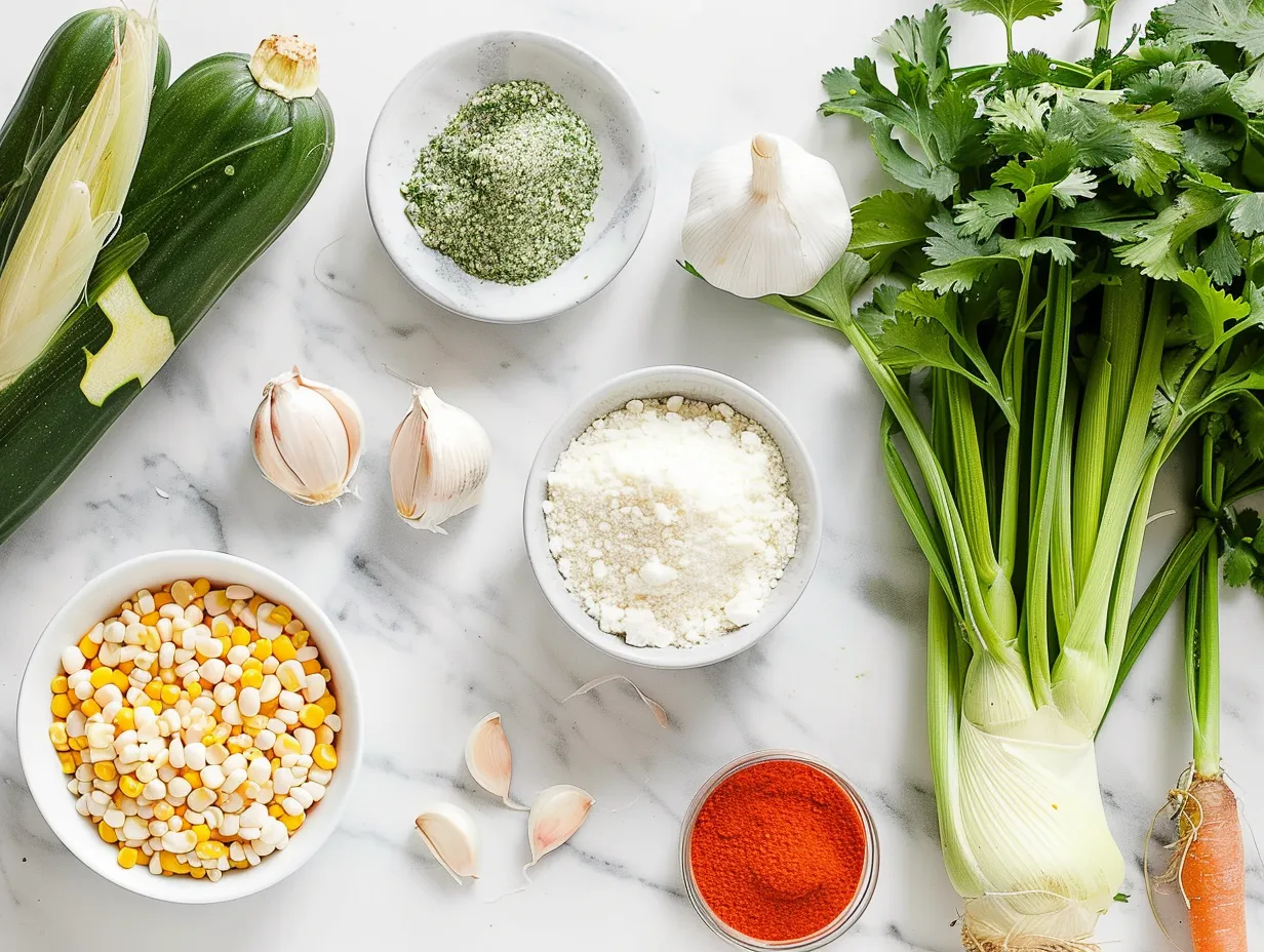All the fresh ingredients needed to make delicious Mexican Street Corn Soup.