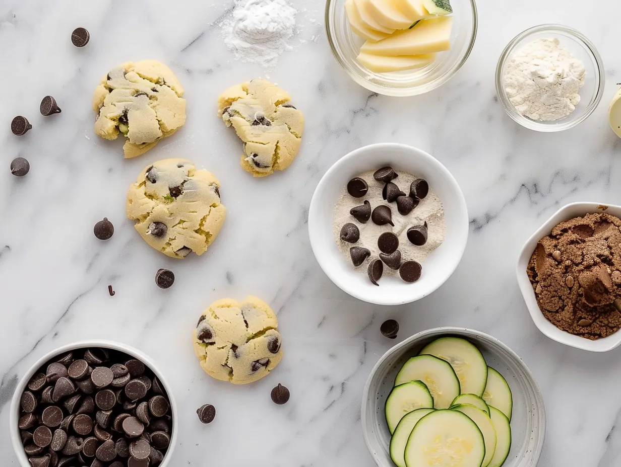 Ingredients for making homemade zucchini chocolate chip cookies