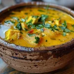Invigorating bowl of turmeric chicken soup