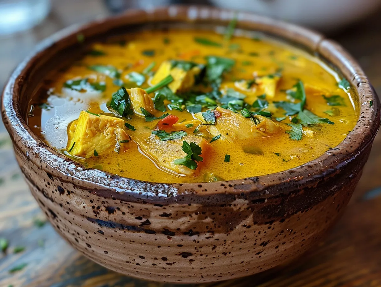 Invigorating bowl of turmeric chicken soup