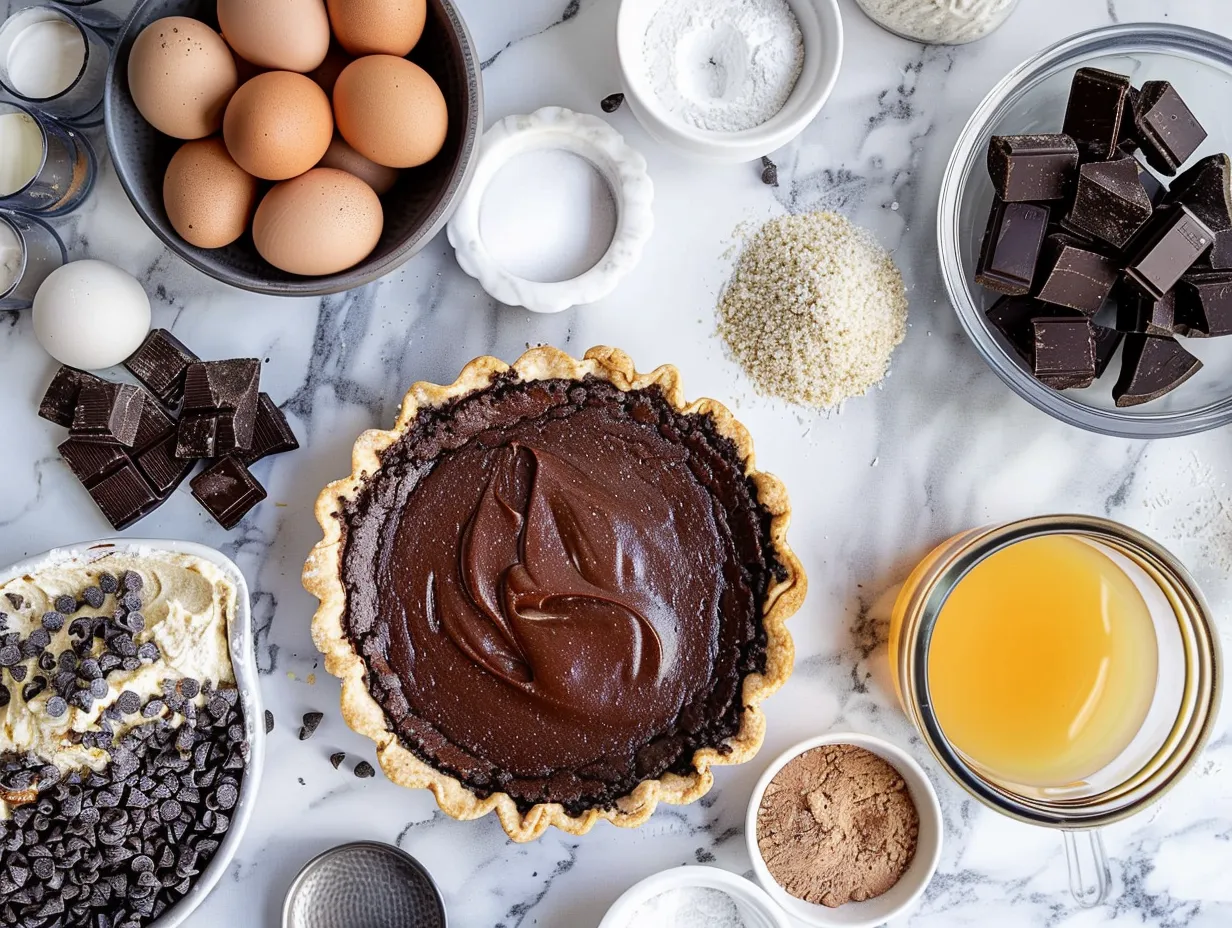 Ingredients for making Mississippi Mud Pie with a Creamy Chocolate Filling