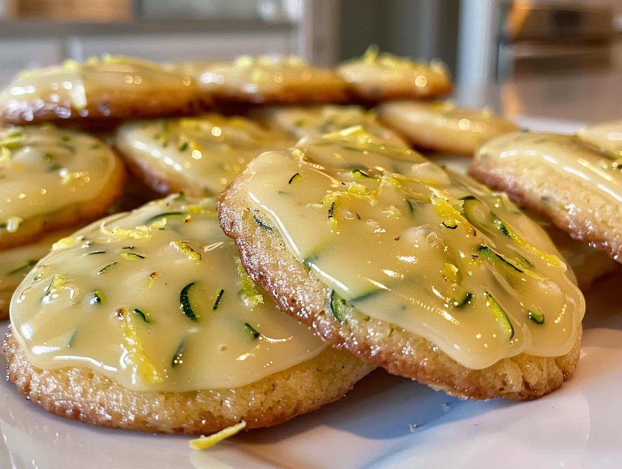 Delicious lemon glazed zucchini cookies on a plate