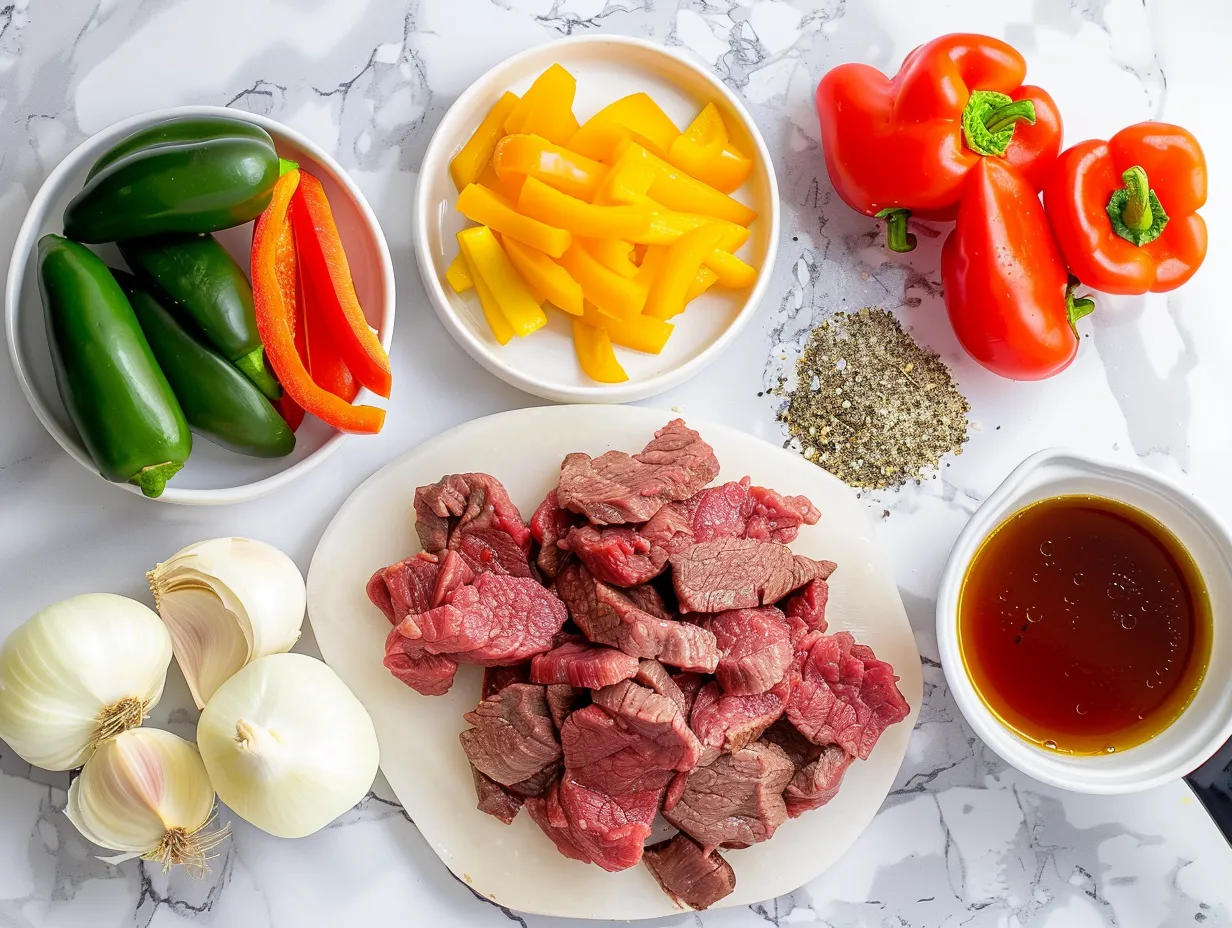 Ingredients for making Philly Cheesesteak Soup