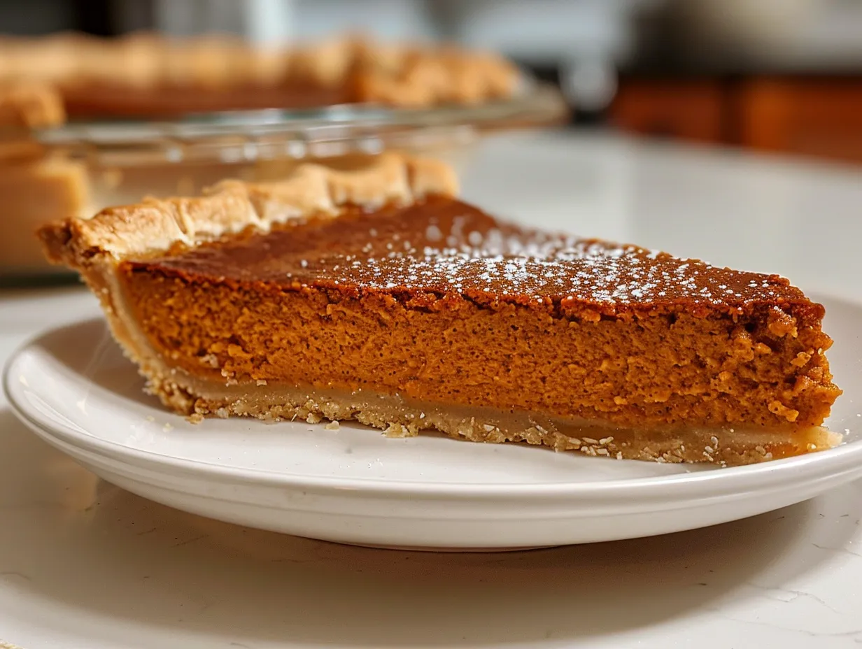 A slice of pumpkin cookie pie on a plate, garnished with whipped cream and a sprinkle of cinnamon, showcasing its delicious texture and inviting presentation.