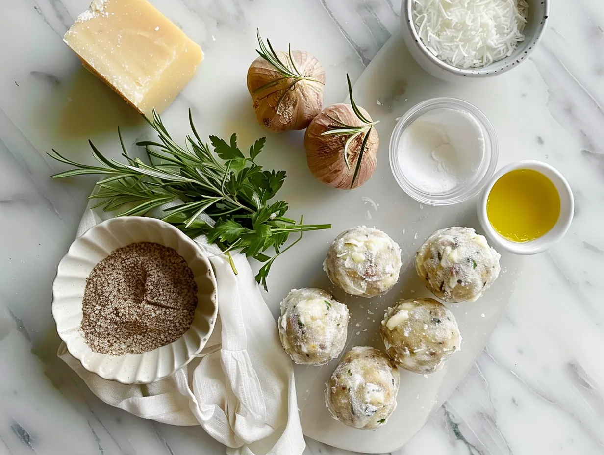 Ingredients for making Cheddar Bay Biscuit Sausage Balls: sausage, cheddar bay biscuit mix, cheddar cheese, milk, melted butter, garlic powder, onion powder, cayenne pepper, and parsley.
