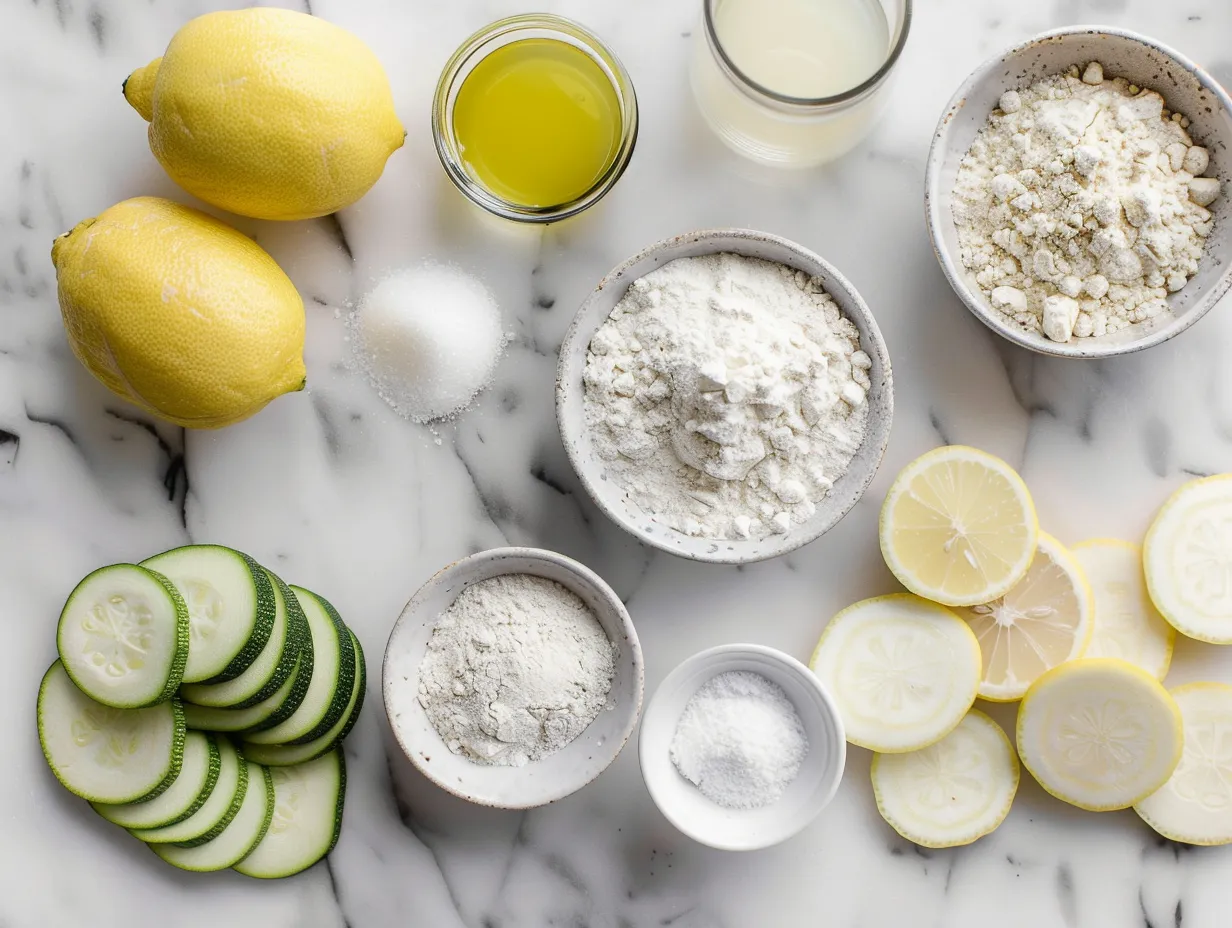 Fresh raw ingredients for making lemon glazed zucchini cookies
