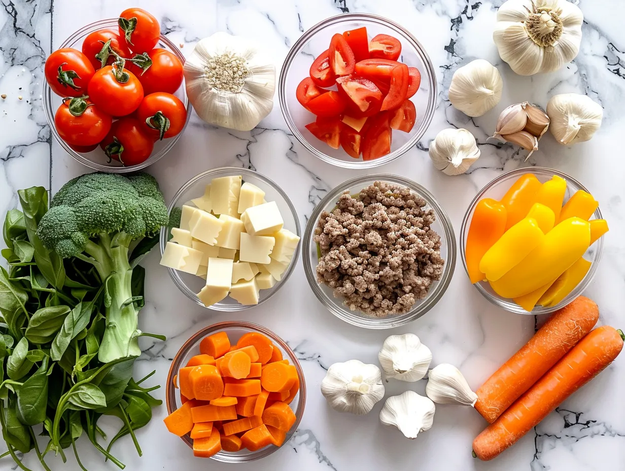All the ingredients you'll need for making a delicious White Lasagna Soup.