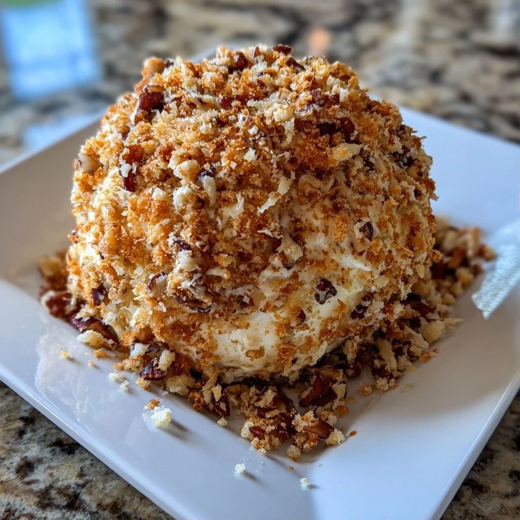A perfectly prepared pineapple pecan cheese ball ready to serve
