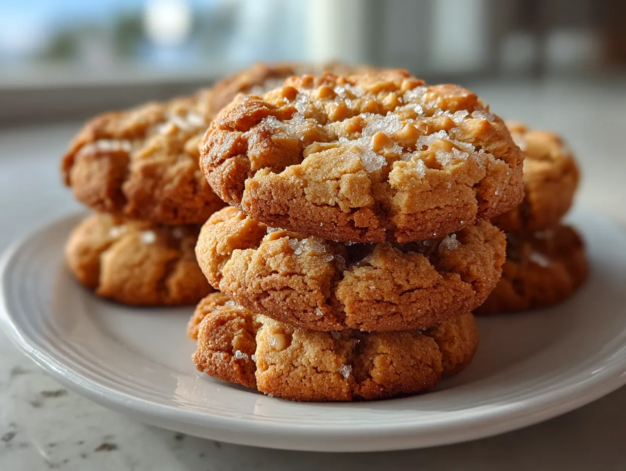 A tempting stack of homemade soft peanut butter cookies