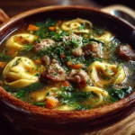 Bowl of Delicious Tortellini Soup with Sausage