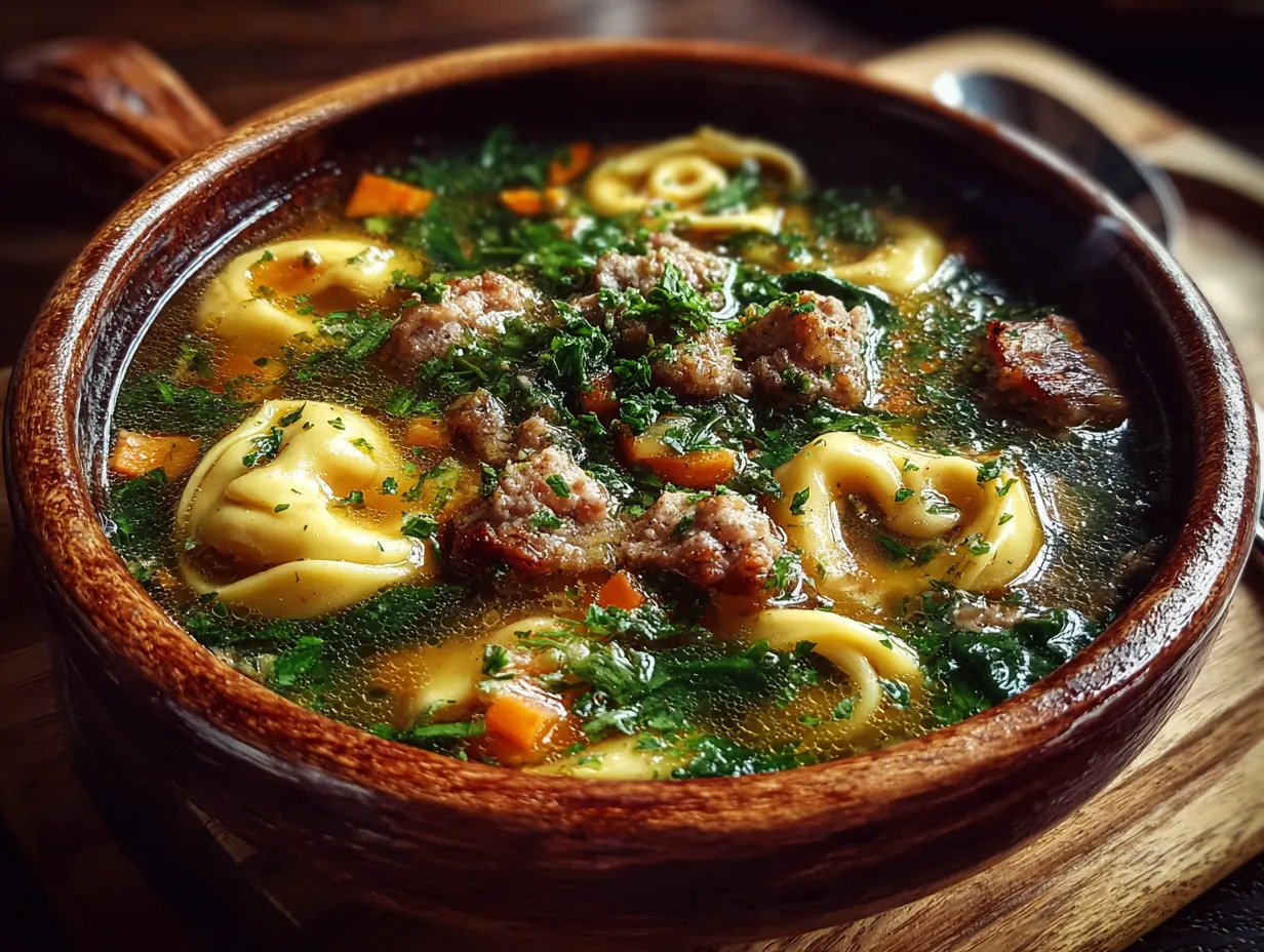 Bowl of Delicious Tortellini Soup with Sausage