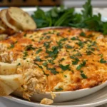 Close-up of freshly made Spicy Buffalo Chicken Dip.