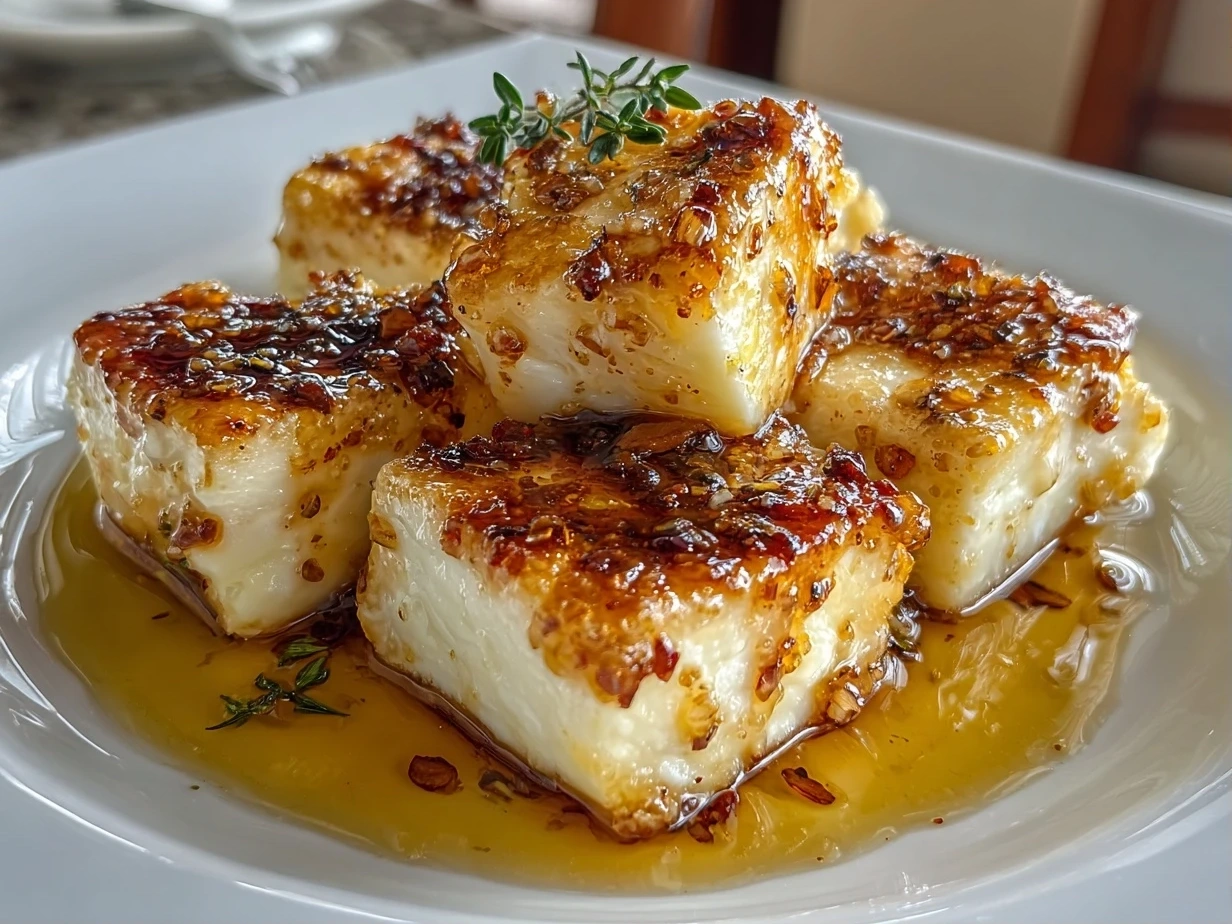 Close-up of Marinated Cheese with Herbs and Oil