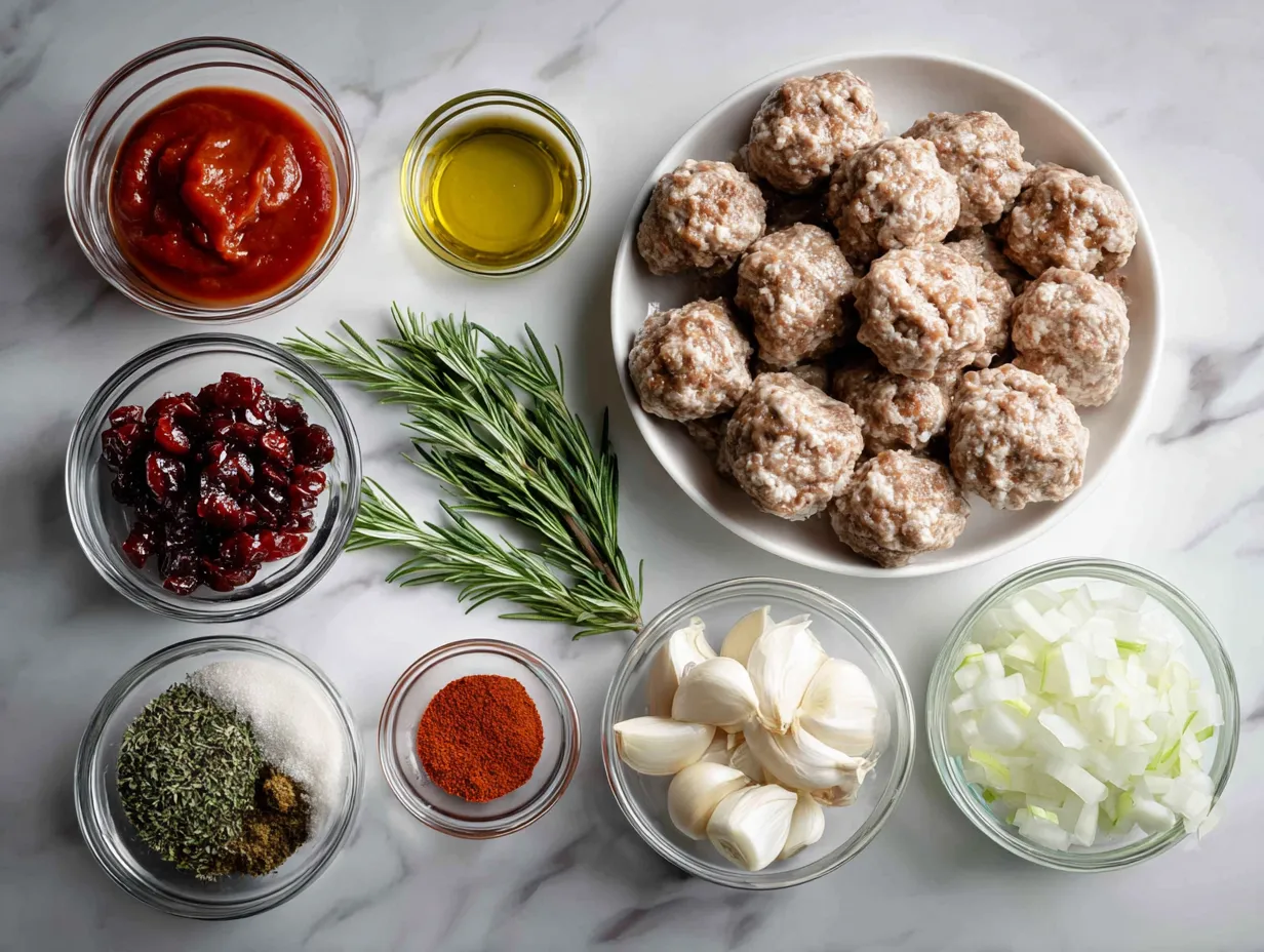 Ingredients for making cranberry bbq crockpot meatballs