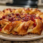Cranberry Brie Crescent Wreath on festive holiday table