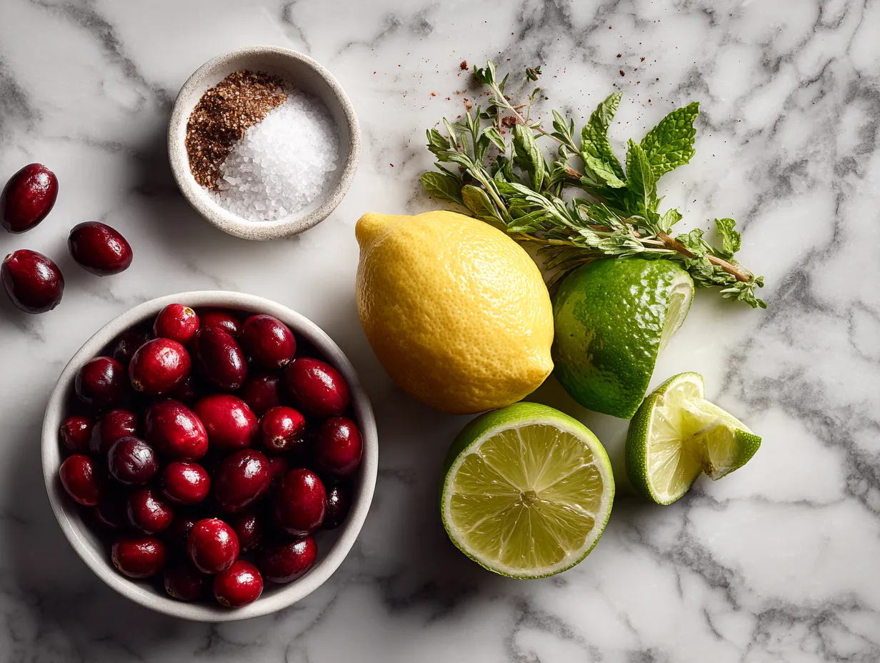 Cranberry Salsa ingredients beautifully arranged and ready to be combined