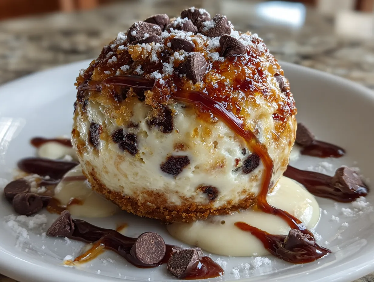 Delicious Chocolate Chip Cheesecake Ball on a Serving Plate