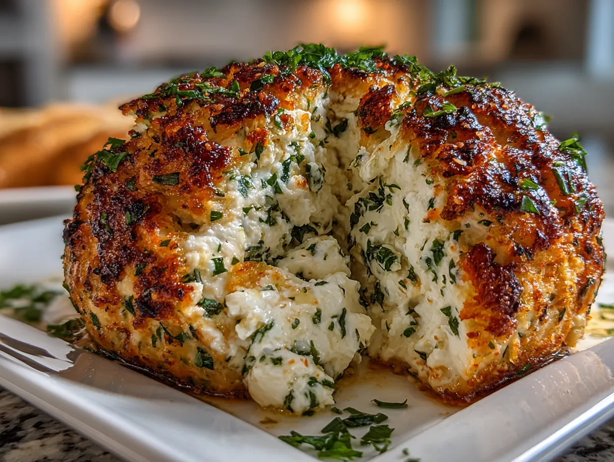 Delicious Garlic Herb Cheeseball on a White Plate