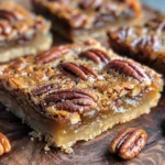 Delicious Salted Maple Pecan Pie Bars on a Wooden Board