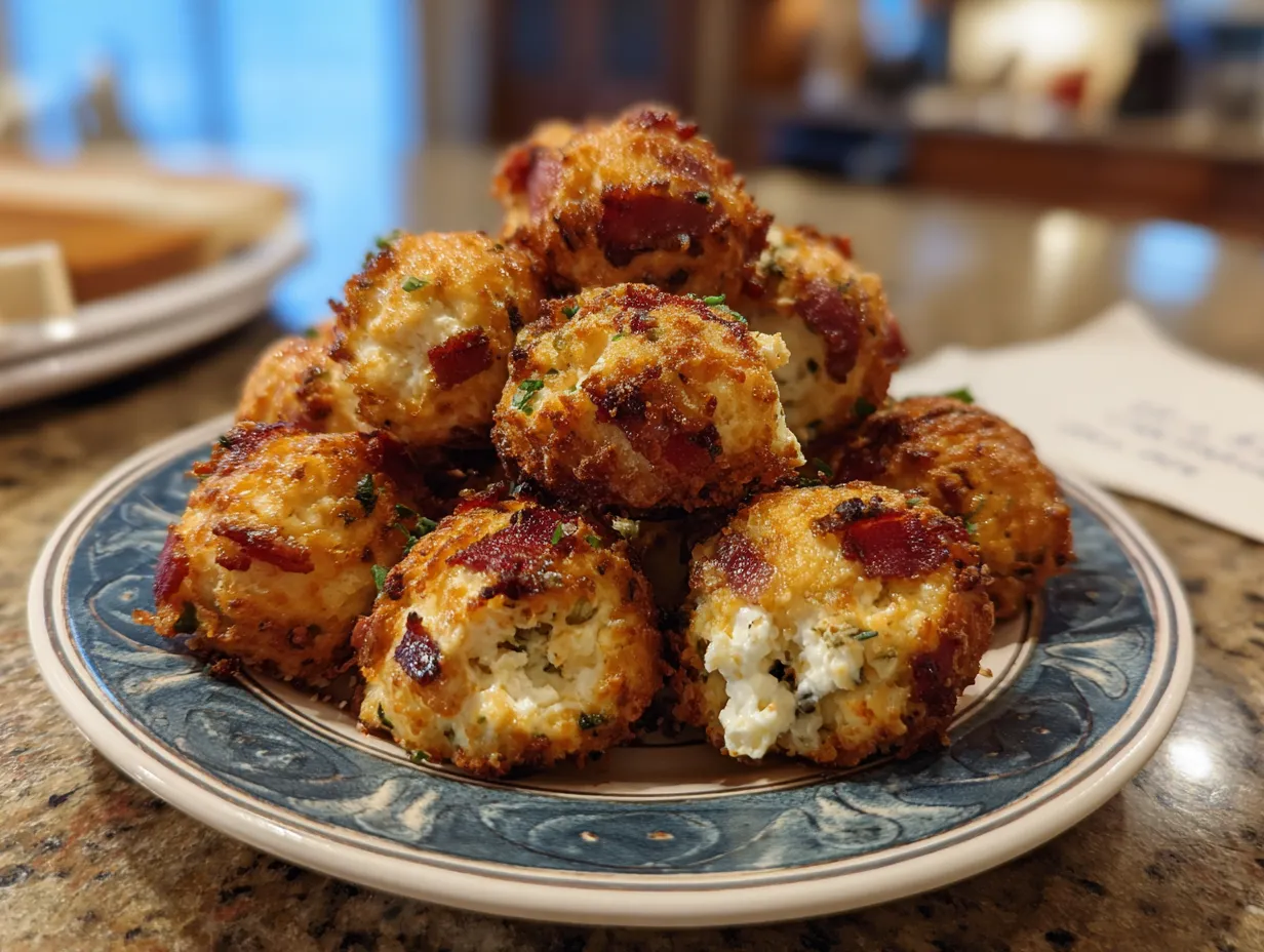 Finished Bacon Jalapeño Cream Cheese Balls ready to serve