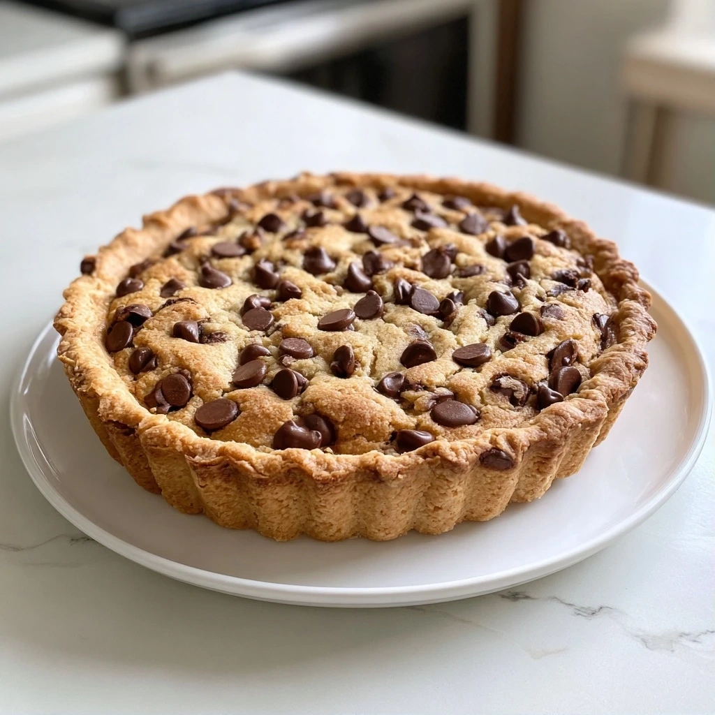 A finished Chocolate Chip Cookie Pie, golden brown and ready to be sliced and served.