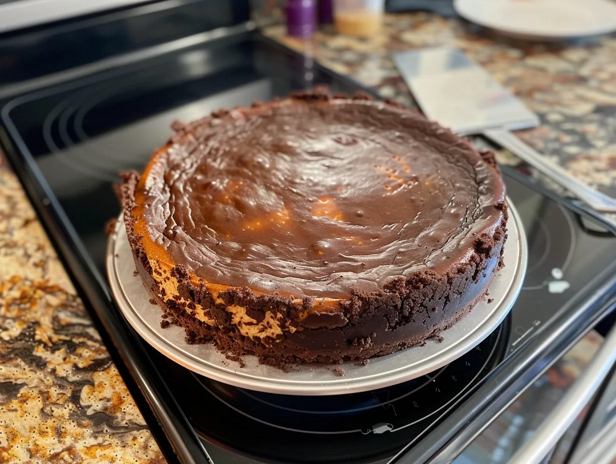 Finished Chocolate Orange Cheesecake, a homemade delight, garnished with chocolate shavings and orange slices.