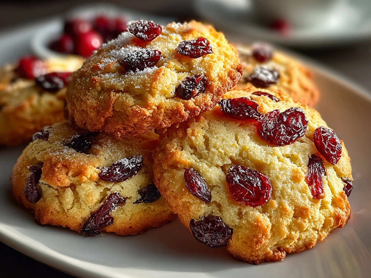 Finished Christmas Cranberry Orange Cookies dusted with powdered sugar