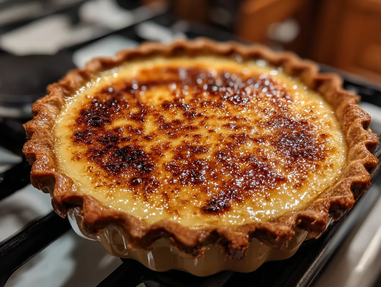 Finished Creme Brulee Pie with caramelized sugar topping