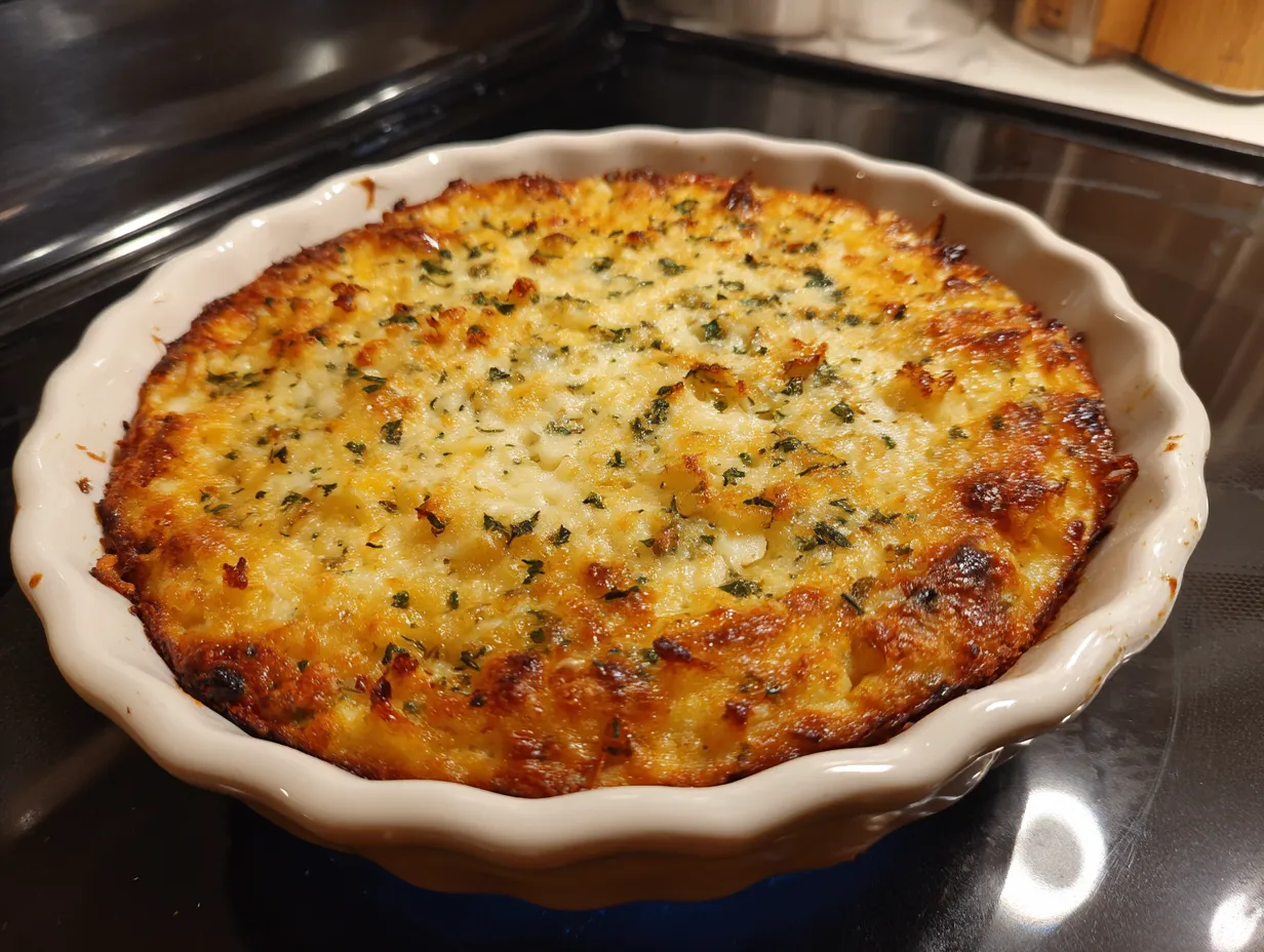 Finished Egg Hashbrown Casserole ready to serve