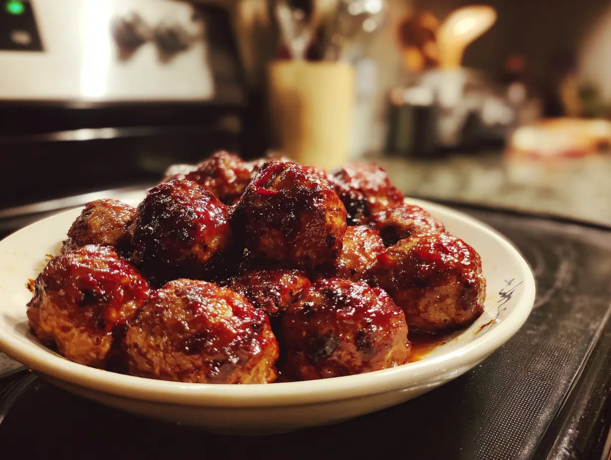 Delicious finished spicy cranberry BBQ meatballs