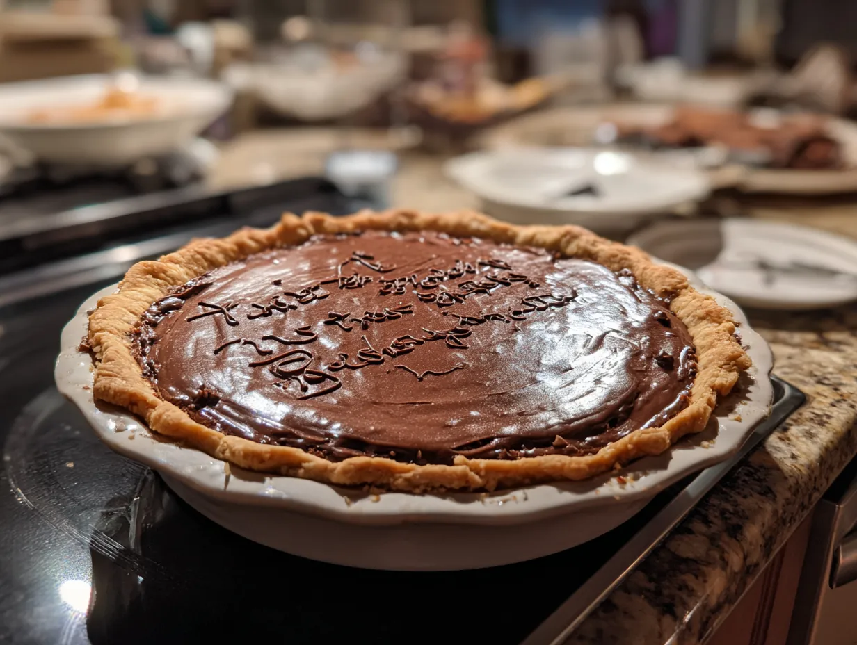 Delicious finished triple chocolate pie