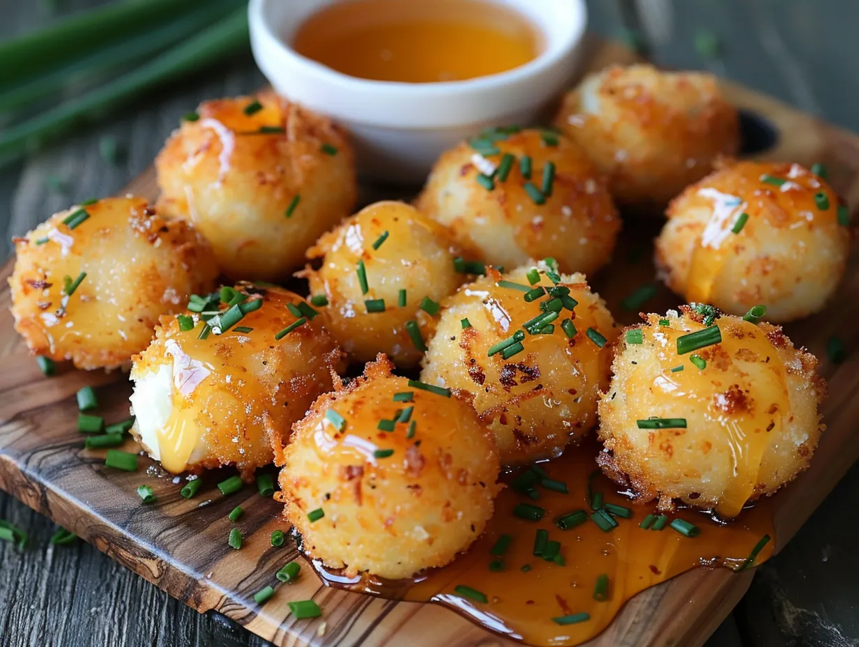 Fried Brie Bites on a Wooden Board