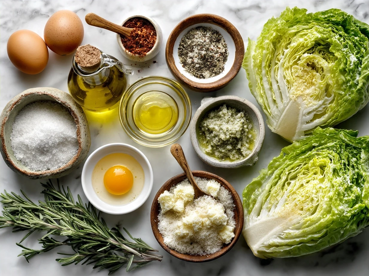 Ingredients for Homemade Caesar Salad Dressing Recipe including mayonnaise, Parmesan cheese, lemon juice, and anchovies.