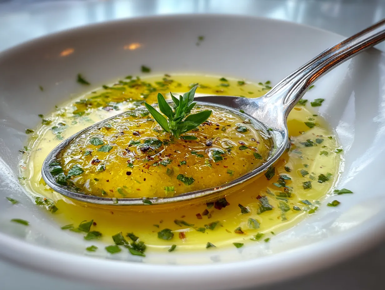 Lemon Vinaigrette Dressing drizzled over a fresh salad