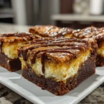 Overhead shot of freshly baked Pumpkin Cheesecake Brownies