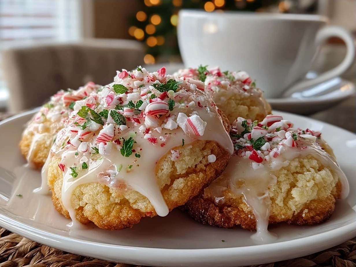 Finished Peppermint Meltaway Cookies dusted with powdered sugar