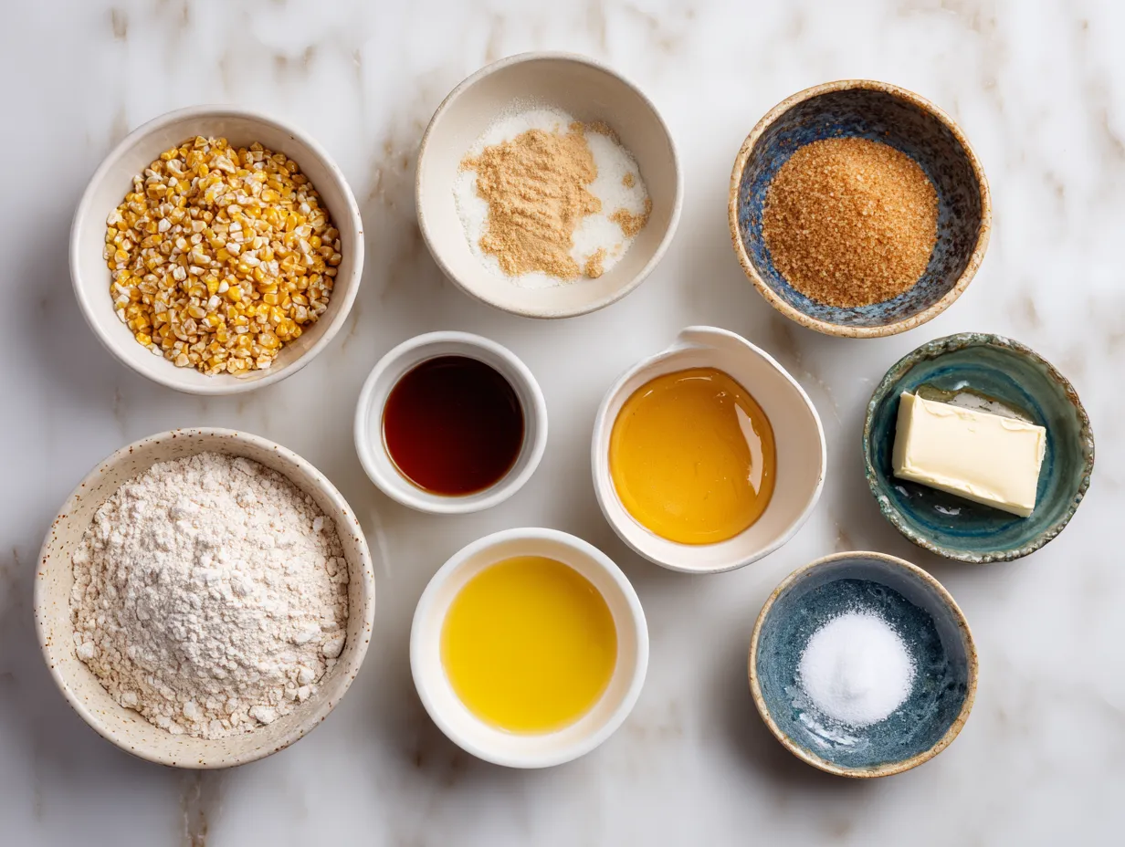 Raw ingredients for making Honey-Glazed Corn Casserole